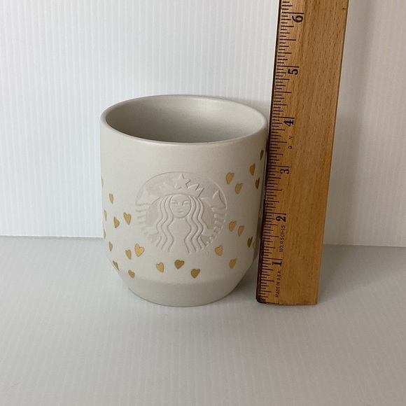 Starbuck Coffee Mug Cup Embossed Siren Mermaid Matte White Gold Hearts 12oz - Picture 8 of 8